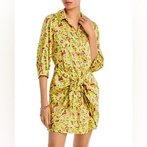Cinq A Sept Province Satin Mini Shirt Floral Yellow Dress size 12